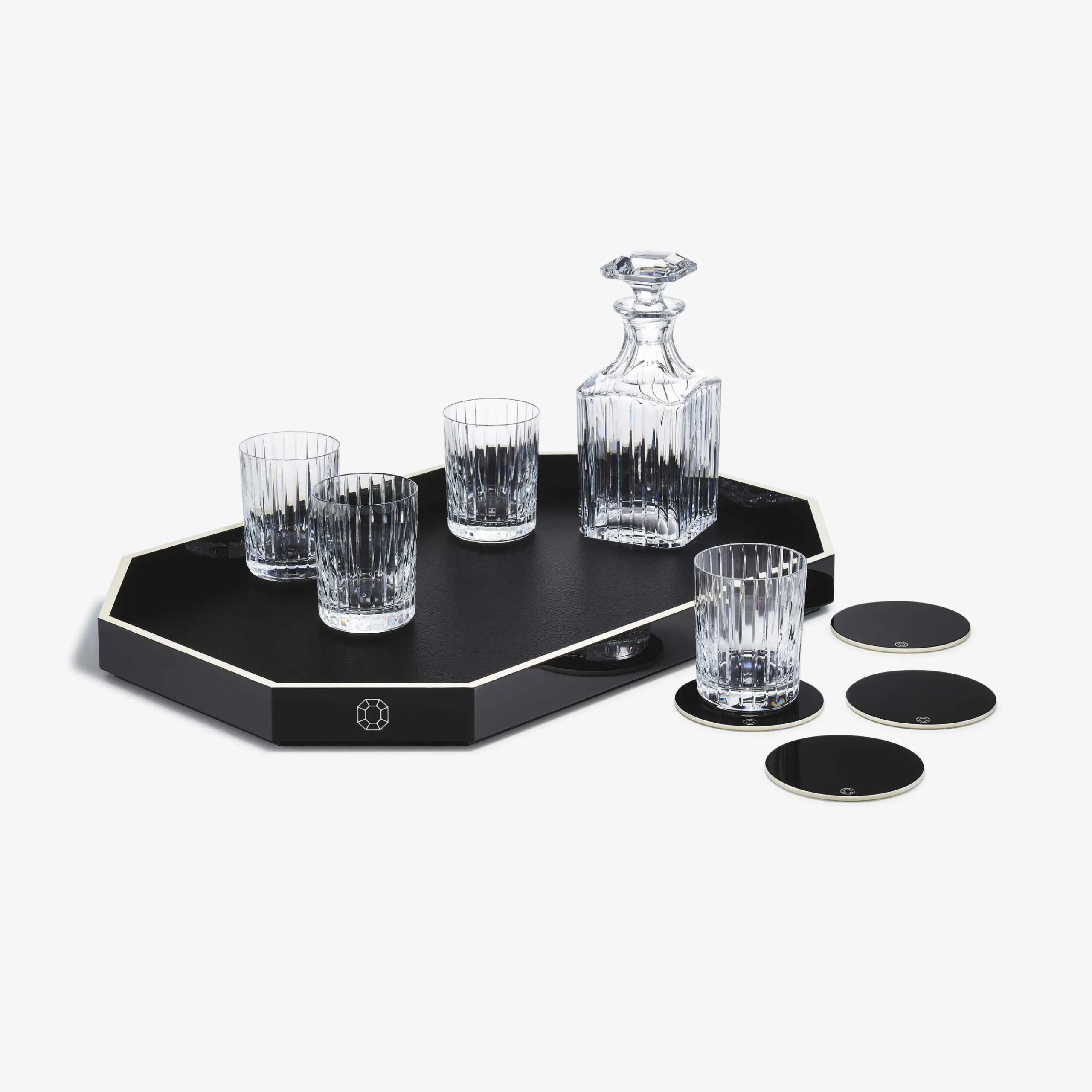 Plateau Octogone L & Dessous De Verre X4 & Gobelets & Carafe À Whisky Harmonie | Baccarat France